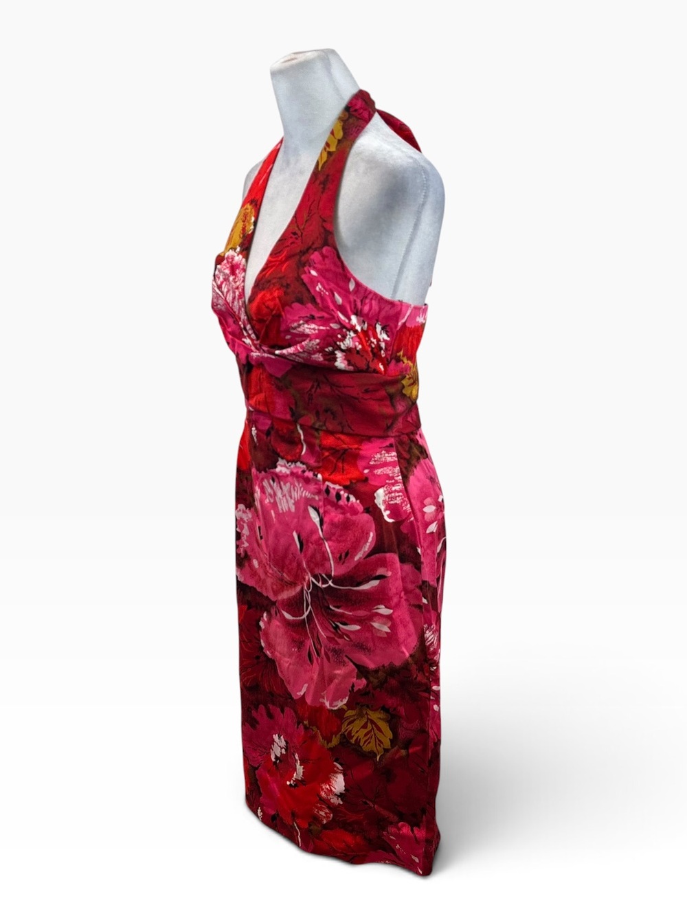 Ladies Donna Ricco Red Floral Halter Style Open Back Dress Size 6